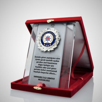 Kadife Kutulu Polis Hizmet Anısı Kristal Plaket