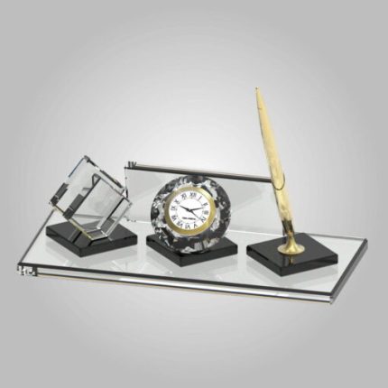 Kristal Şeffaf Siyah Cam Ekonomik Masa İsimliği – 11×24 cm