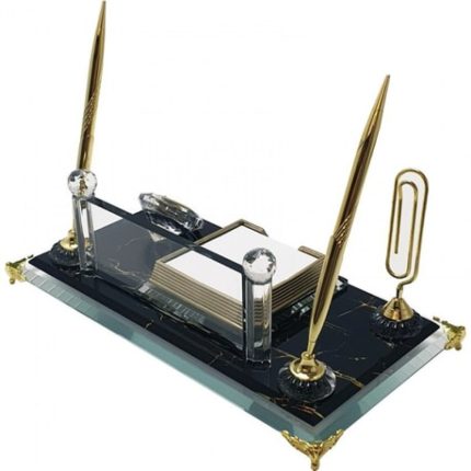 Kristal Masa İsimliği -Yeşil Motifli Cam 17x30 cm