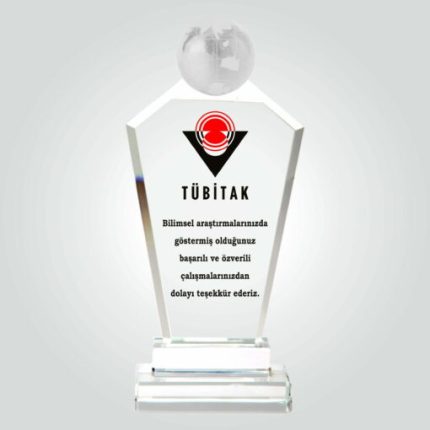 Özel Dünya Küreli Kristal Cam Teşekkür Plaketi