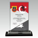 Askeri Hizmet Anısı Yıldızlı Kristal Cam Şilt Plaket