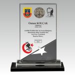 Askeri Hizmet Anısı Yıldızlı Kristal Cam Şilt Plaket