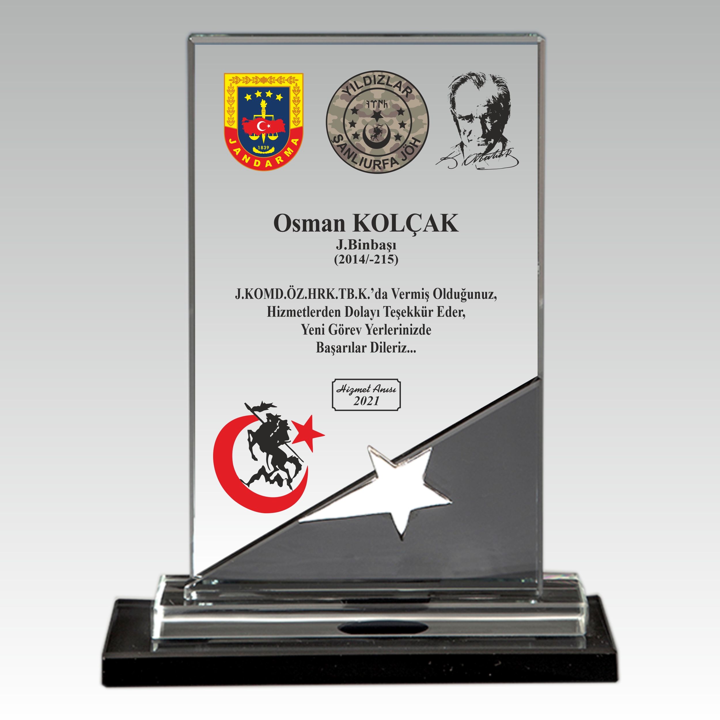 askeri-hizmet-anisi-yildizli-kristal-cam-silt-plaket Askeri Hizmet Anısı Yıldızlı Kristal Cam Şilt Plaket