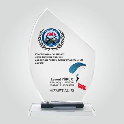 Komando Tugayı Kristal Cam Hizmet Anısı Plaketi