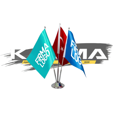 Logolu Üçlü Masa Bayrağı 15x22,5 cm